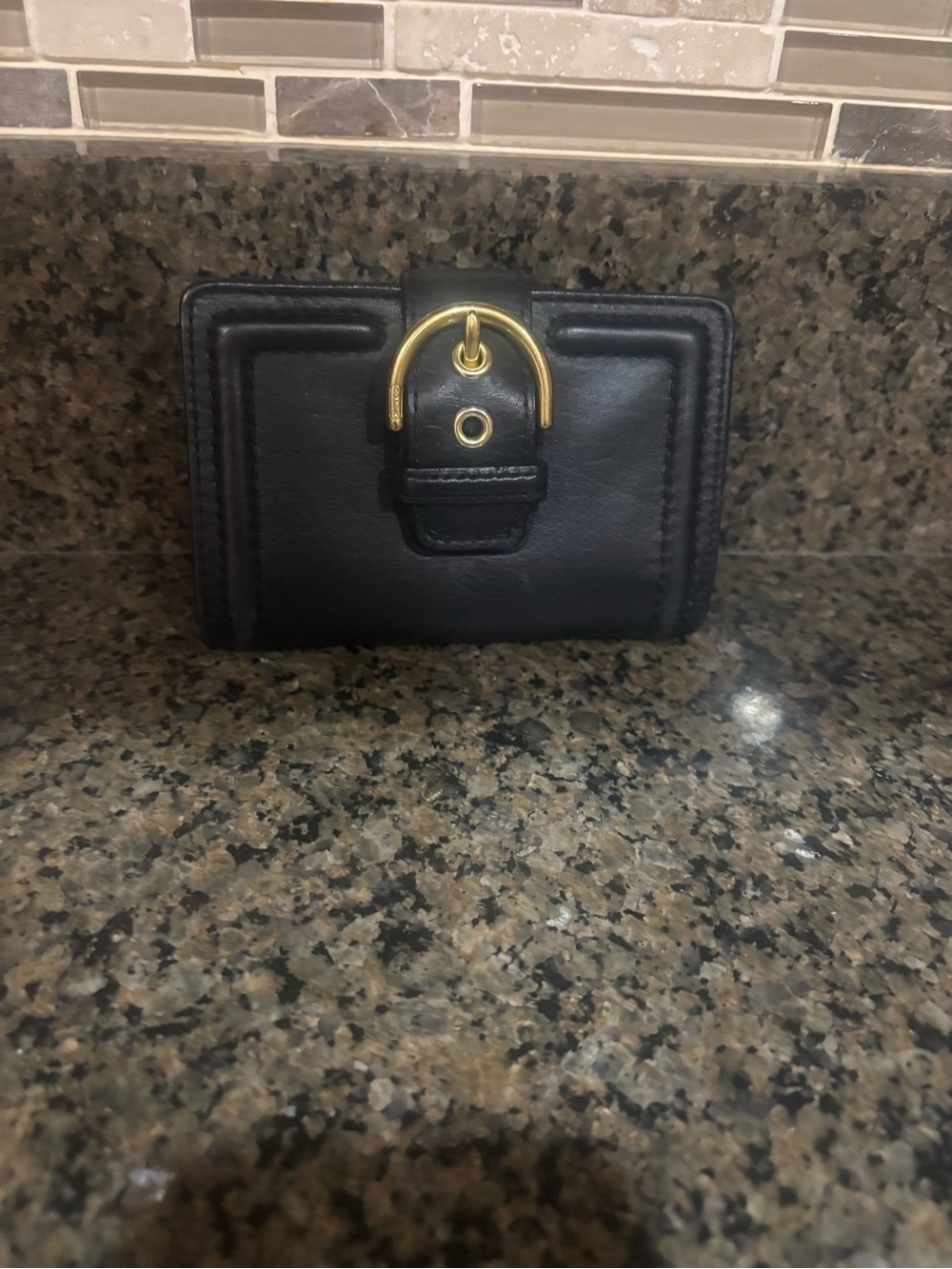 VINTAGE Coach Black Leather Wallet with Gold Buckle